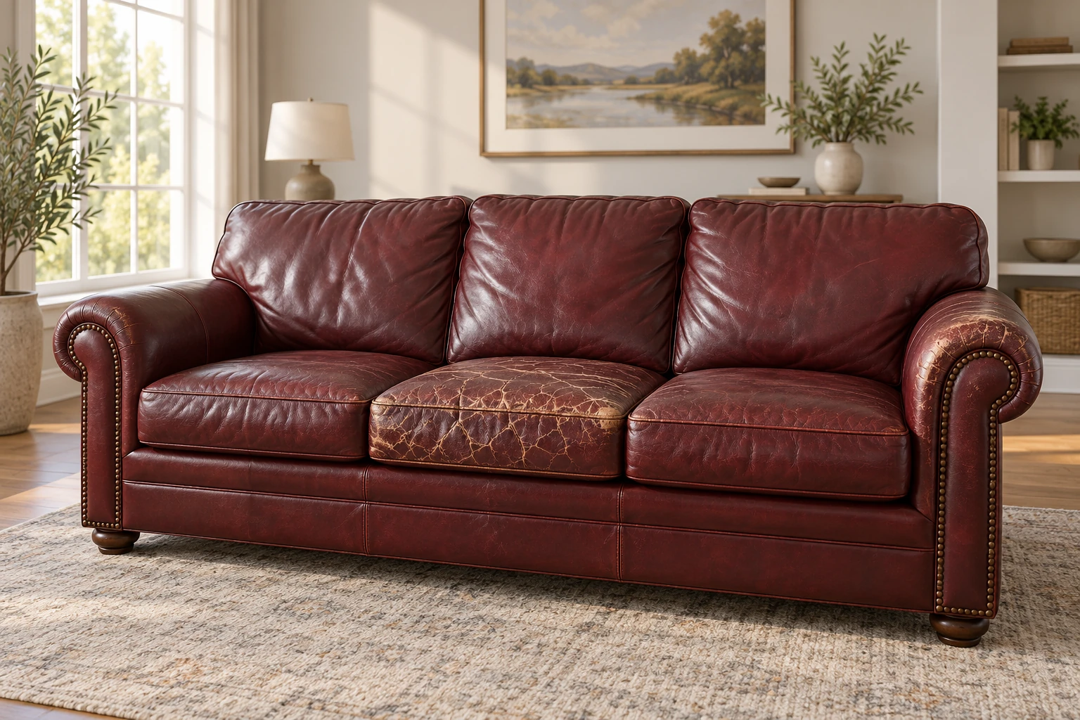 Leather surface repair — before repair