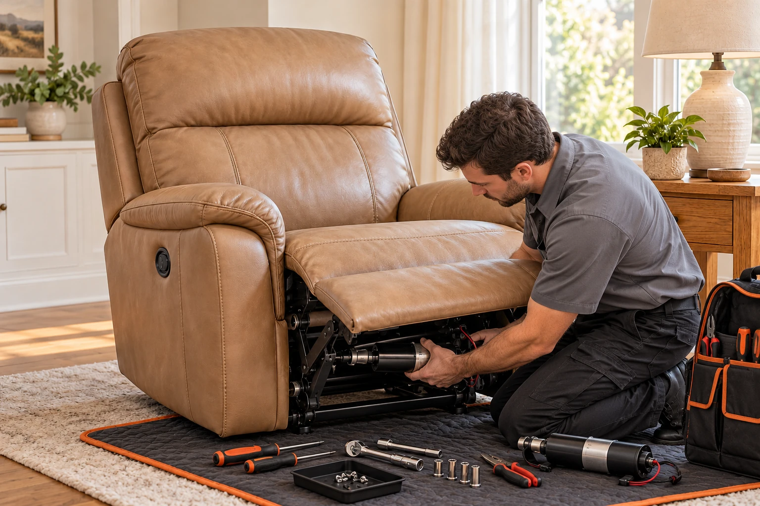 Power recliner repair — during repair
