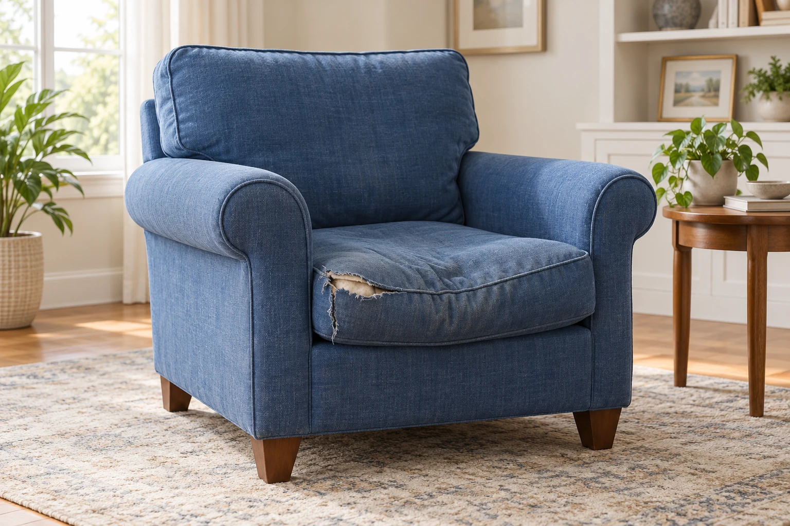 Upholstery repair — before repair
