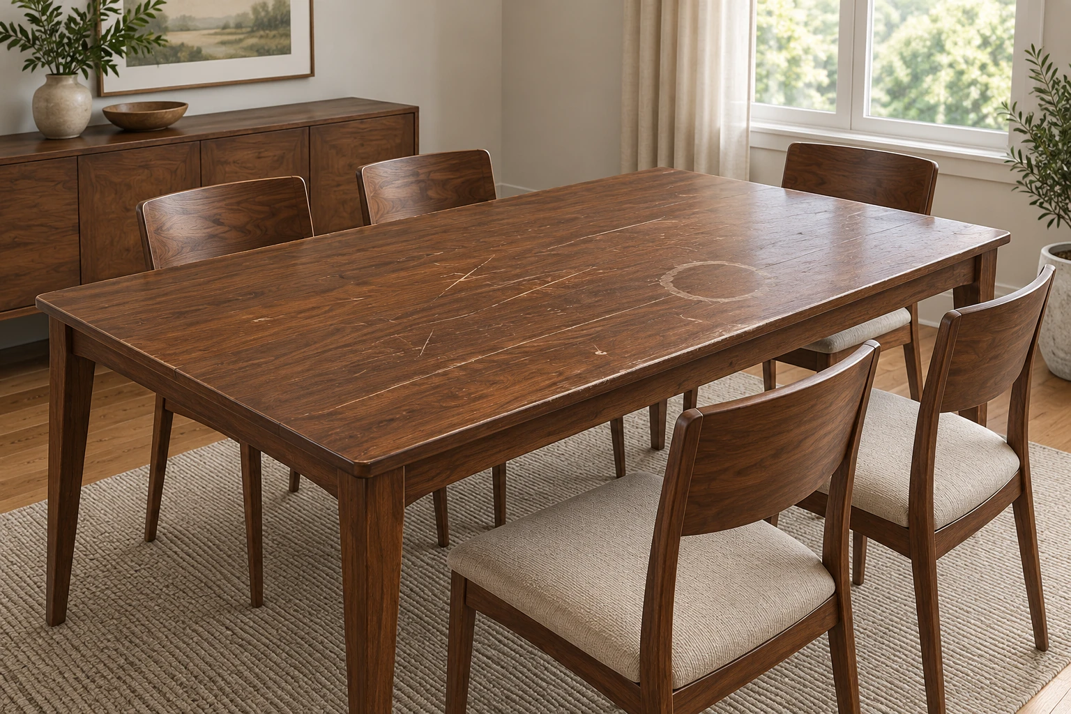 Wood finish repair — before repair
