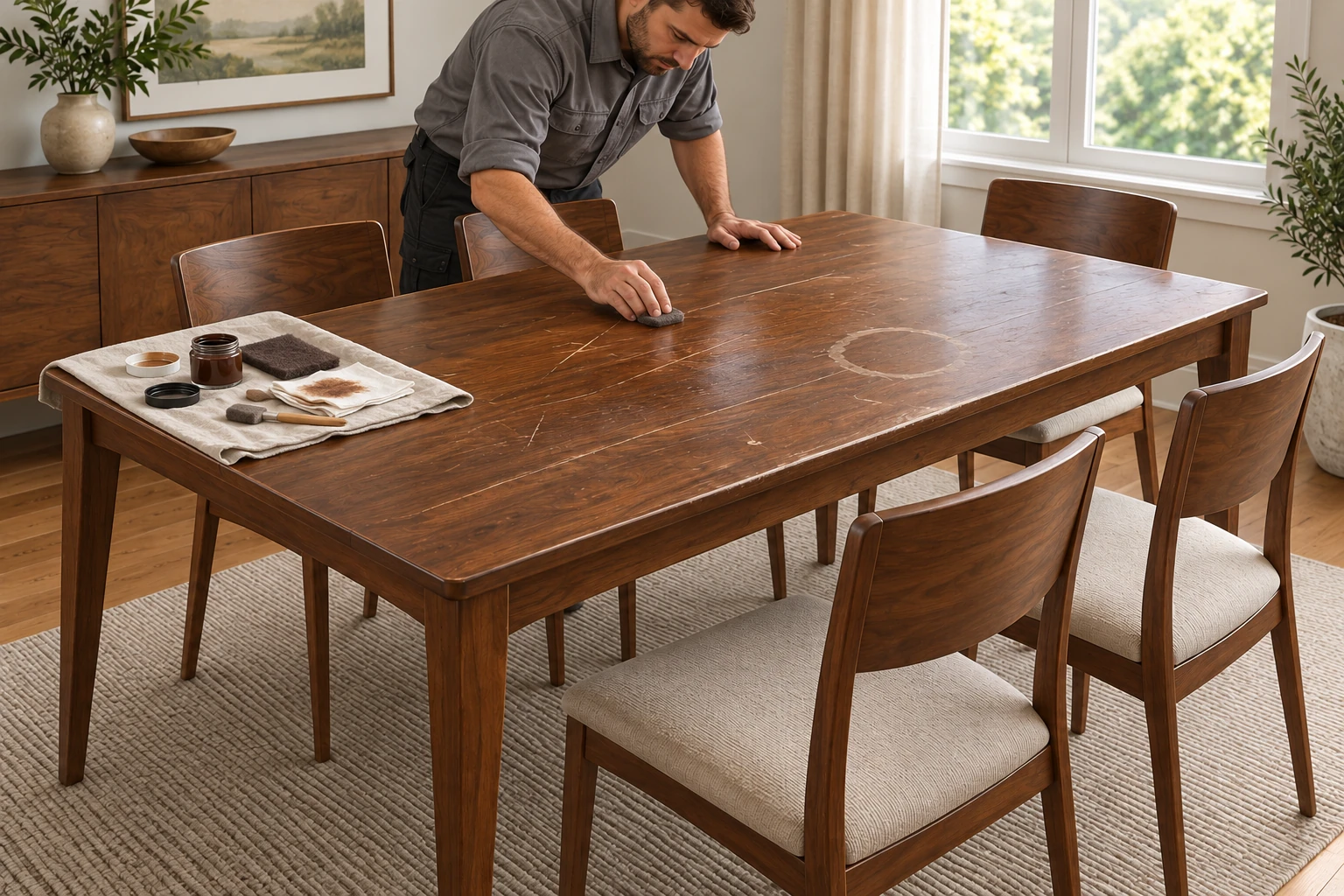 Wood finish repair — during repair